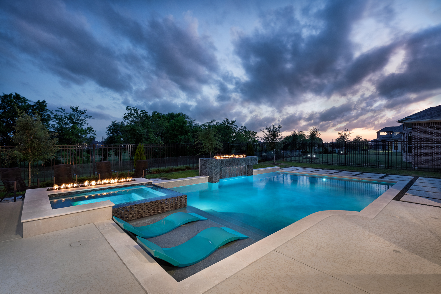 a pool at sunset