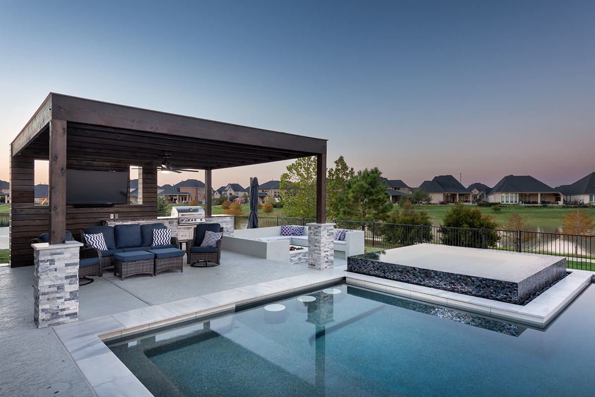 a pool spa and outdoor living area