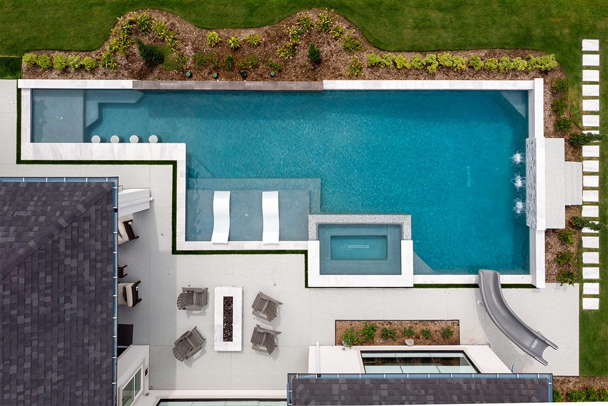aerial view of a pool