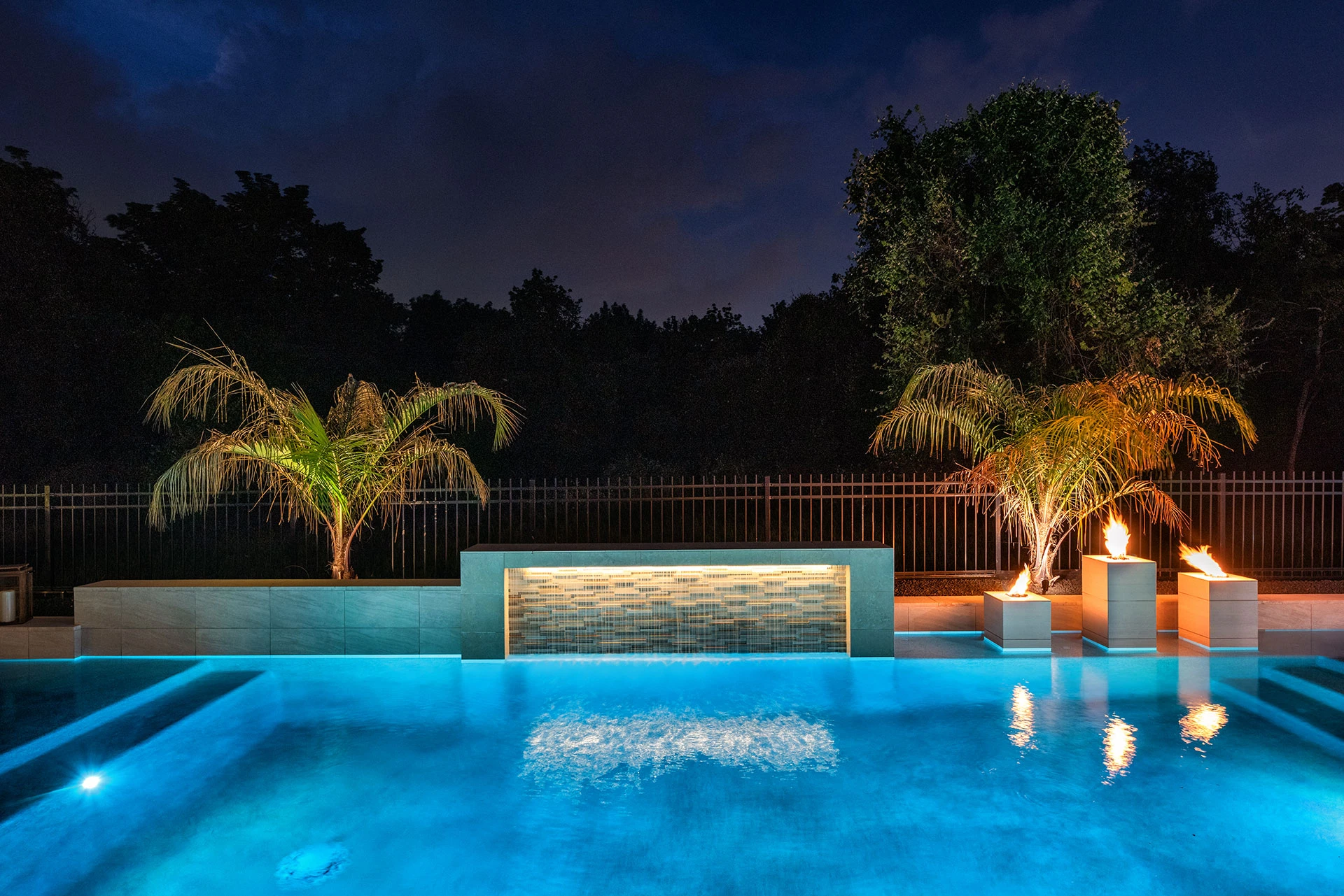a pool with a fire in it