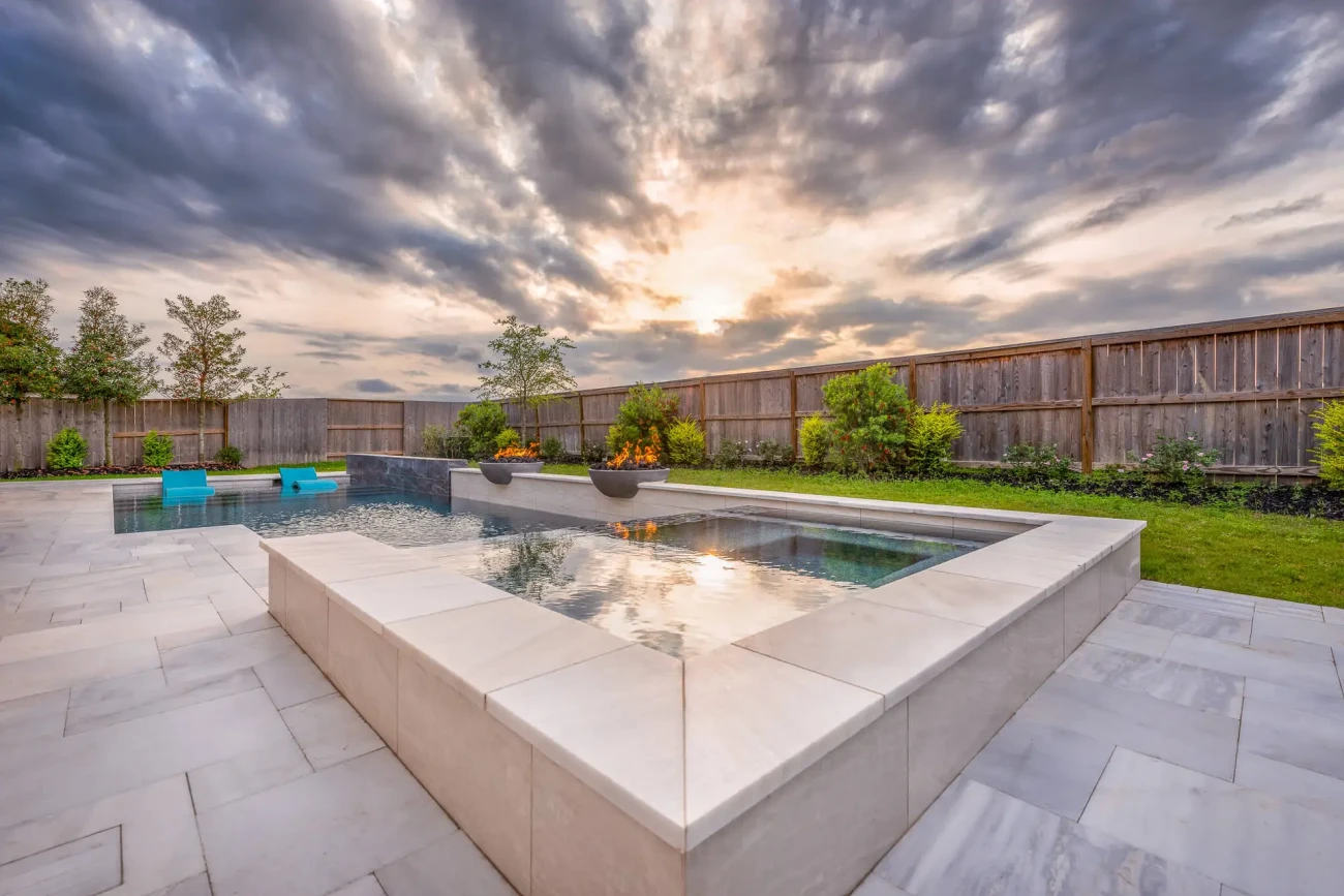 Geometric custom pool in a spacious backyard in Katy, TX