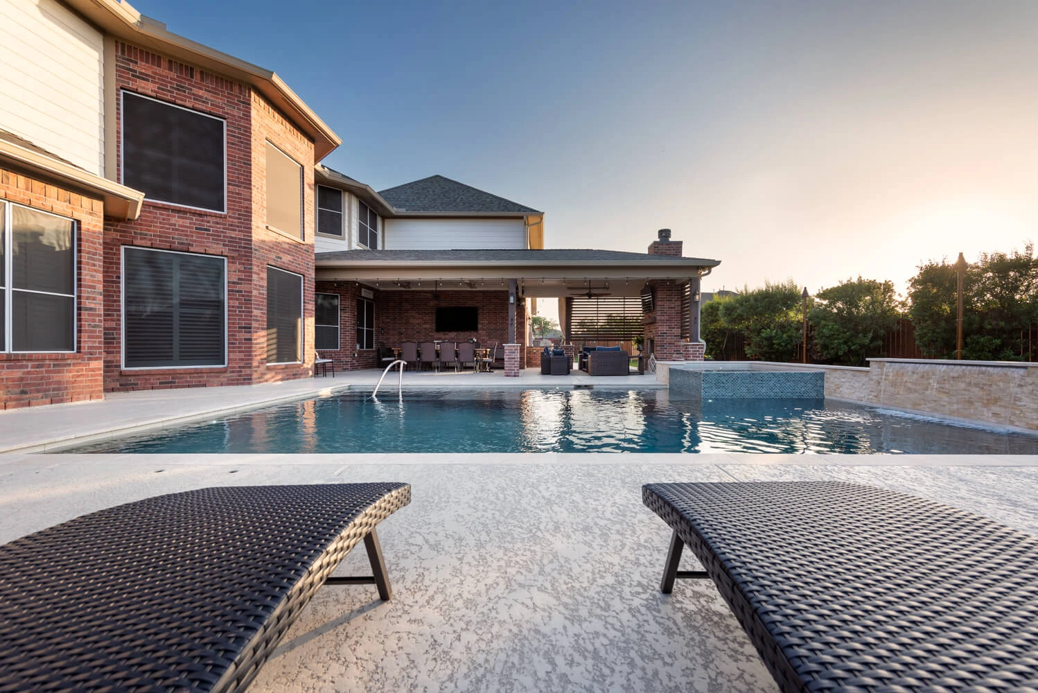 Backyard pool with spa