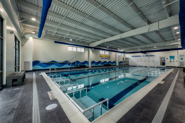 Indoor heated commercial pool lanes at SafeSplash Swim School